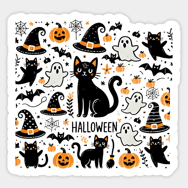 Spooky Halloween Cats, For Cat Lover Sticker by logiamerch
